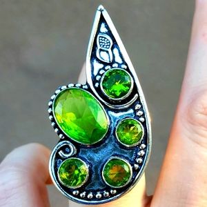New Unique Peridot 925 Silver Statement Ring.